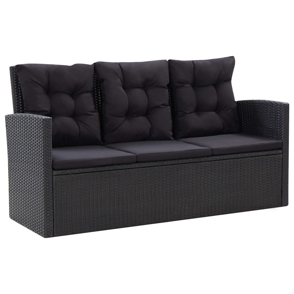 Set Mobilier De Grădină Cu Perne, 6 Piese, Negru, Poliratan
