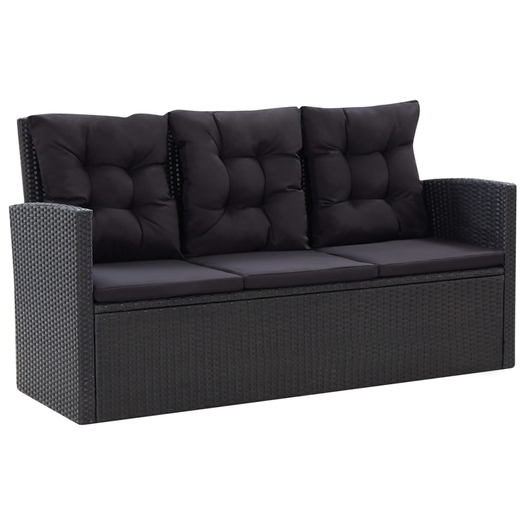 Set Mobilier De Grădină Cu Perne, 6 Piese, Negru, Poliratan