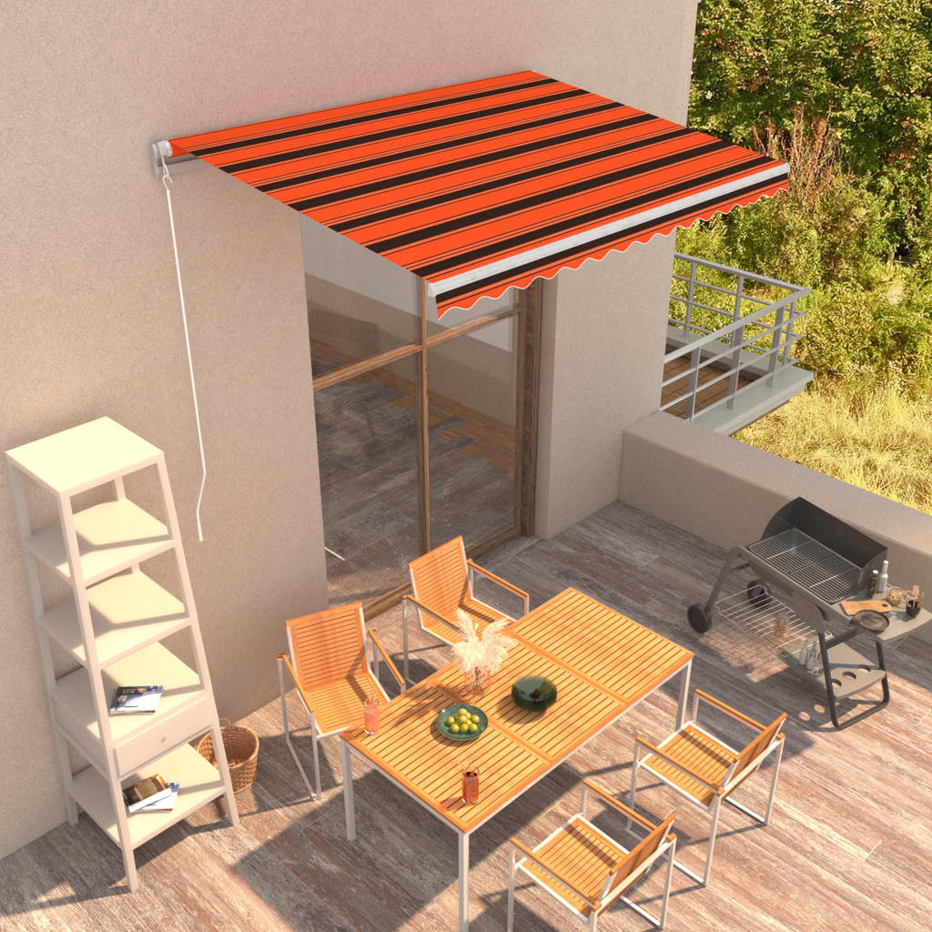 Copertină Retractabilă Manual, Portocaliu & Maro,