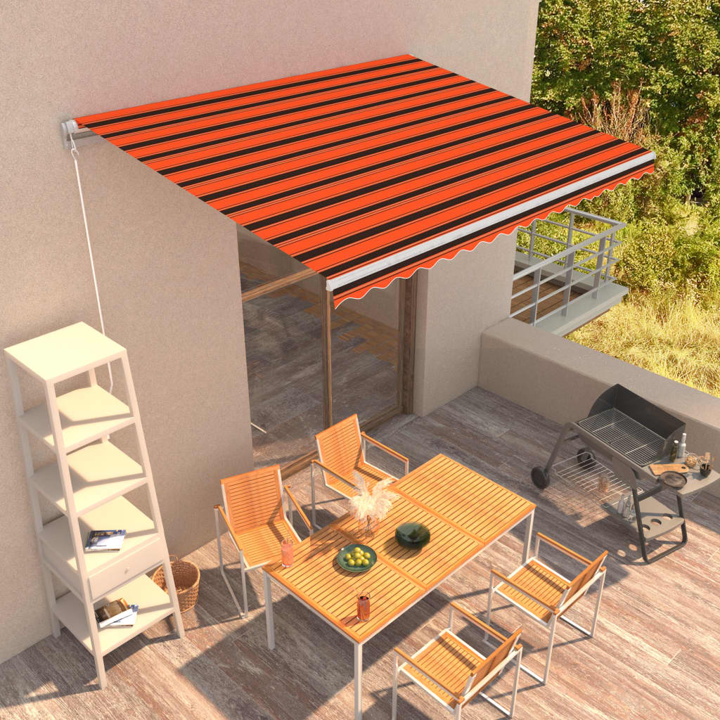 Copertină Retractabilă Manual, Portocaliu & Maro,