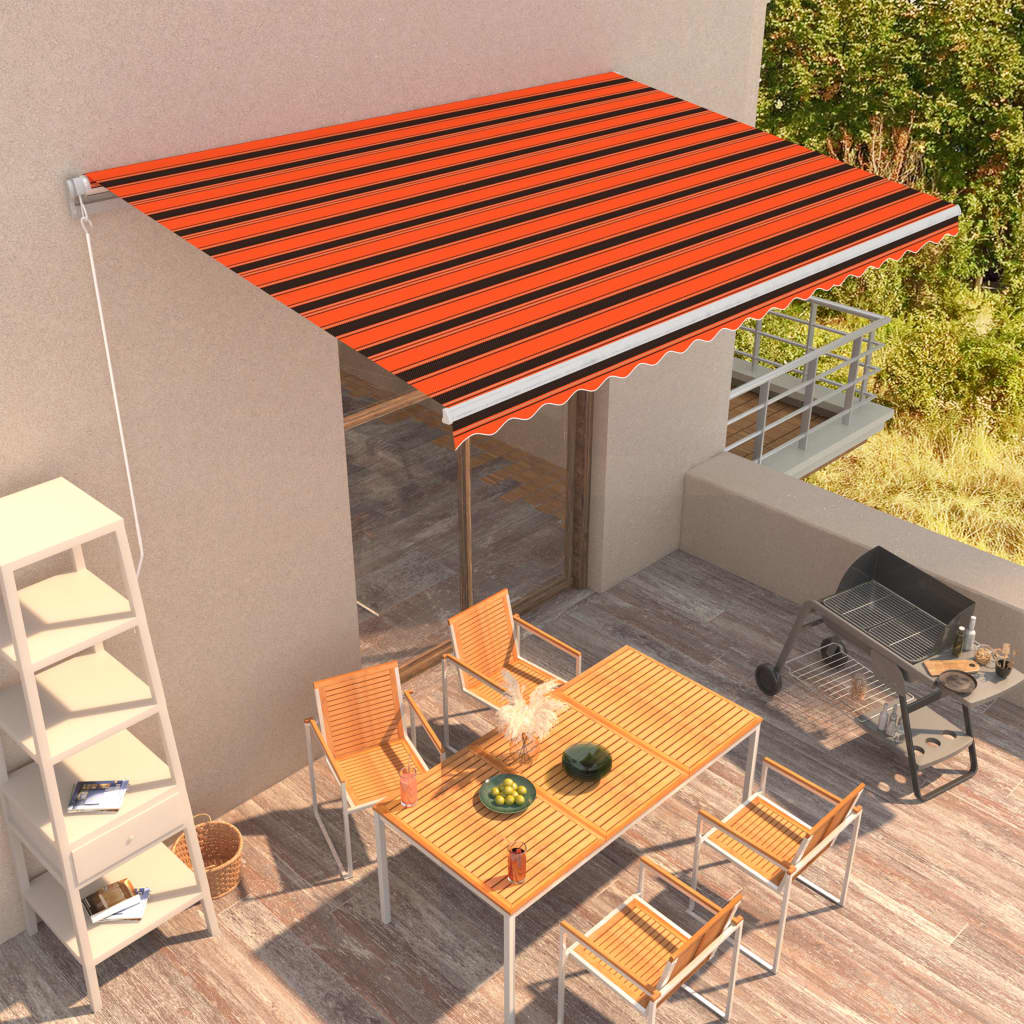 Copertină Retractabilă Manual, Portocaliu & Maro,