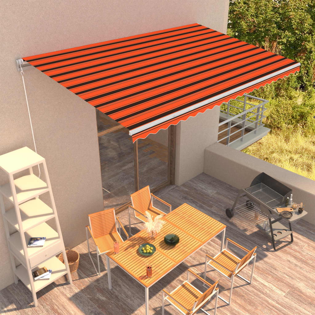 Copertină Retractabilă Manual, Portocaliu & Maro,