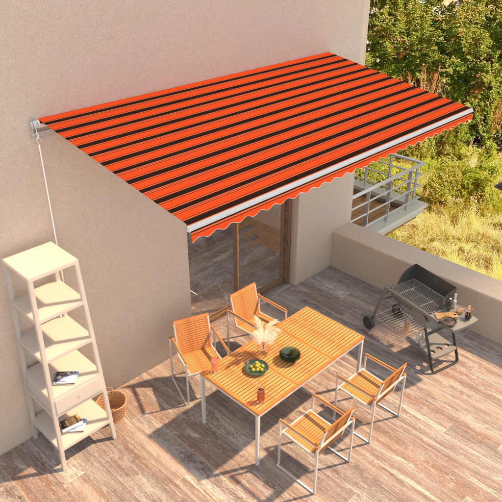 Copertină Retractabilă Manual, Portocaliu & Maro,