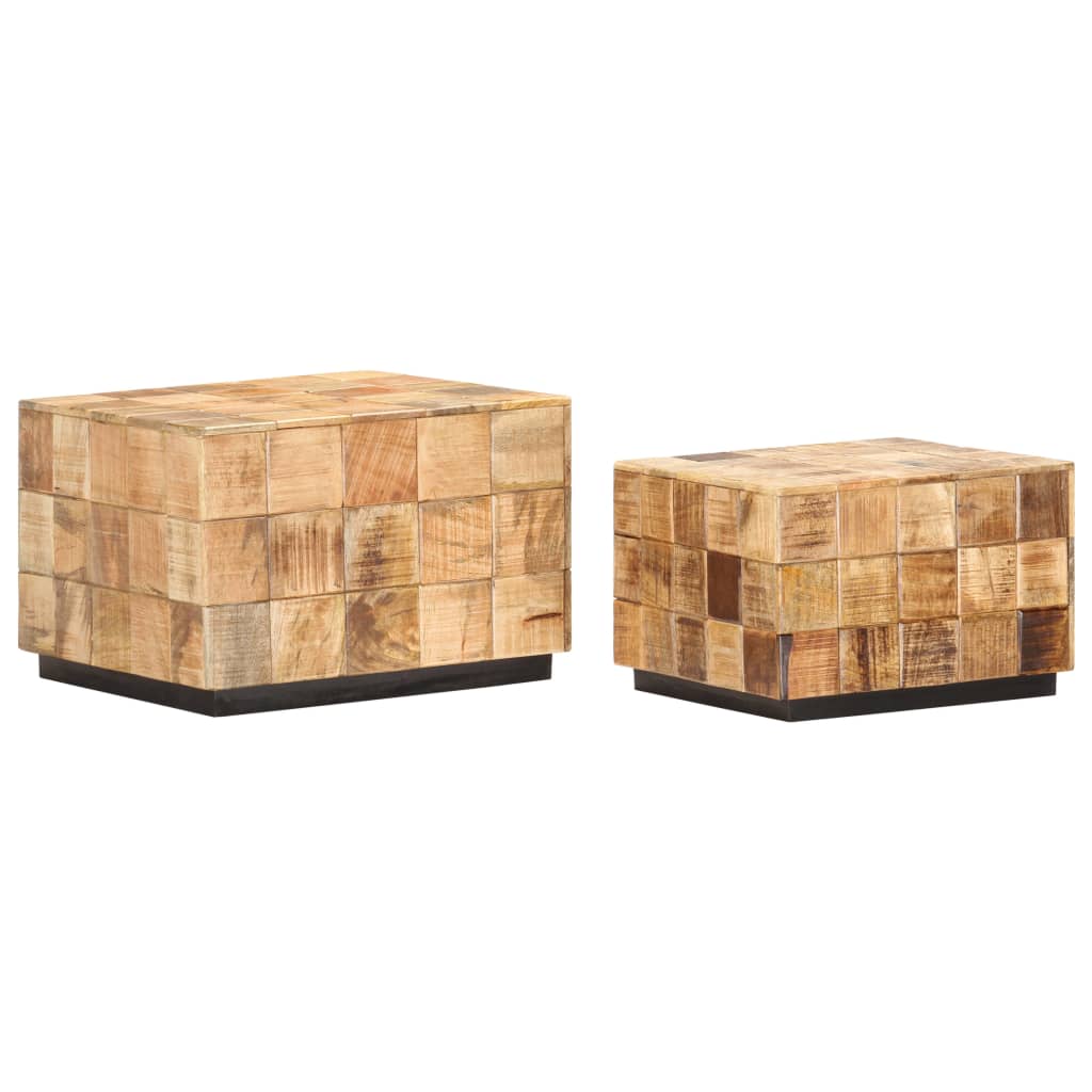 Măsuțe De Cafea, 2 Buc., Design Bloc, Lemn Brut De Mango