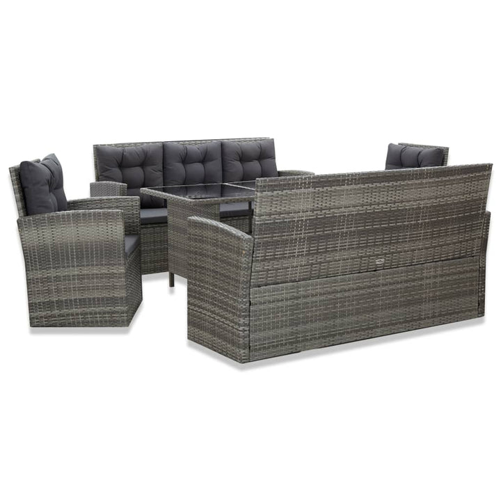 Set Mobilier De Exterior Cu Perne, 5 Piese, Gri, Poliratan