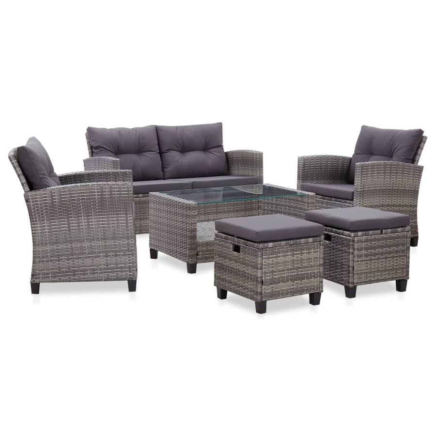 Set Mobilier Grădină Cu Perne, 6 Piese, , Poliratan