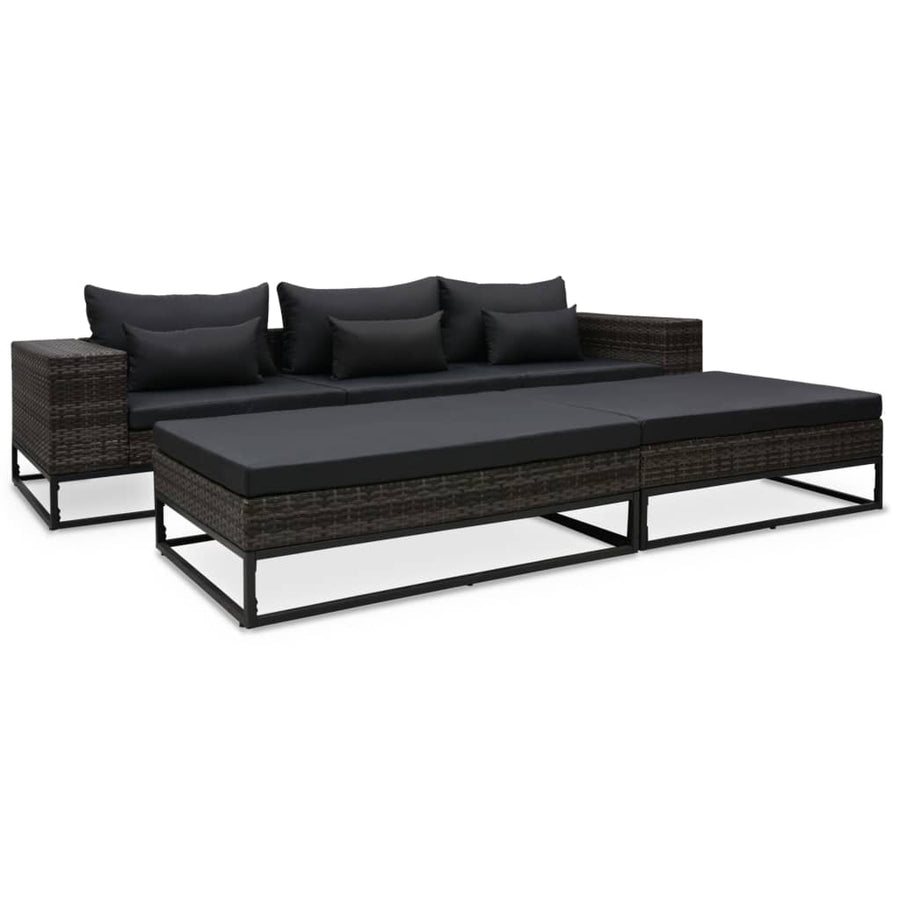 Set Canapele De Grădină Cu Perne, 5 Piese, Gri, Poliratan