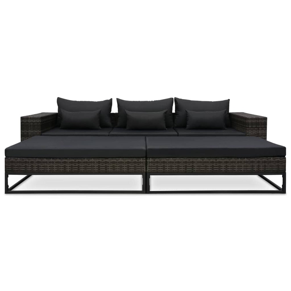 Set Canapele De Grădină Cu Perne, 5 Piese, Gri, Poliratan