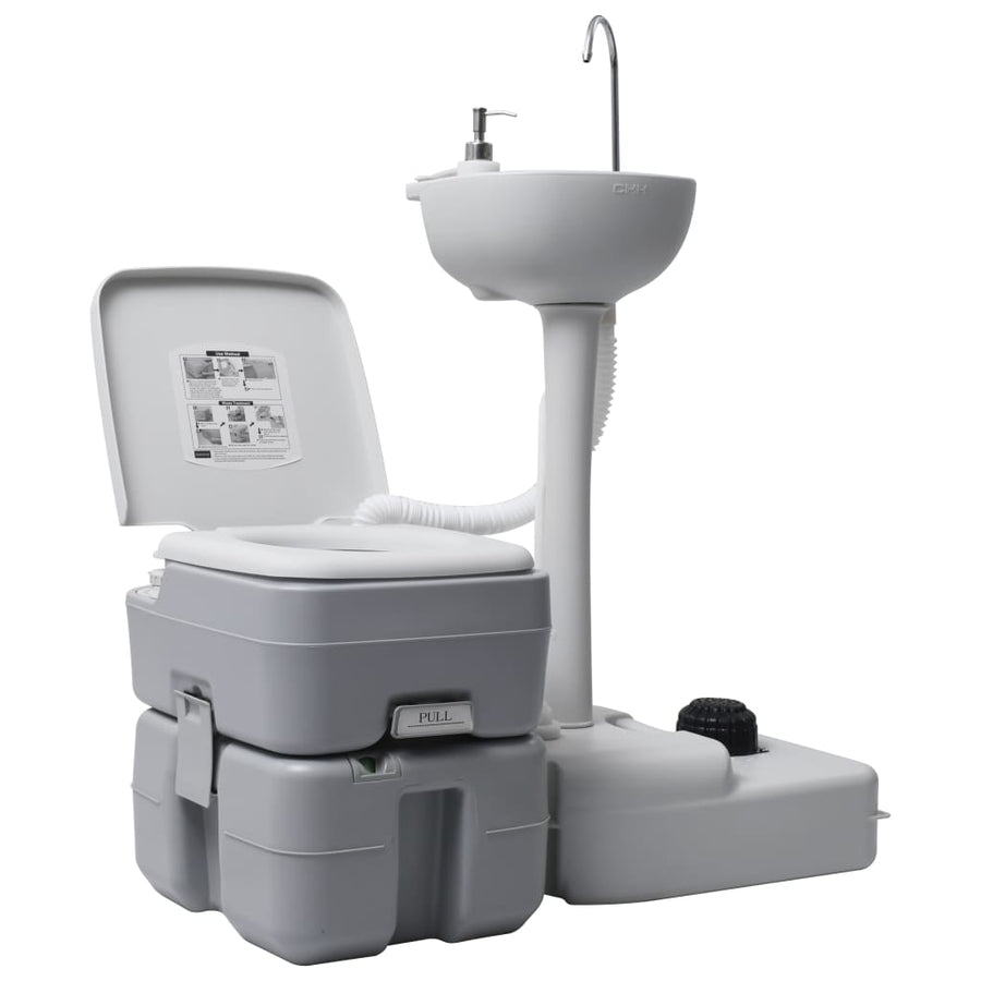 Set Suport Chiuvetă Și Toaletă Portabilă Pentru Camping, Gri