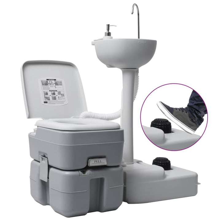 Set Suport Chiuvetă Și Toaletă Portabilă Pentru Camping, Gri