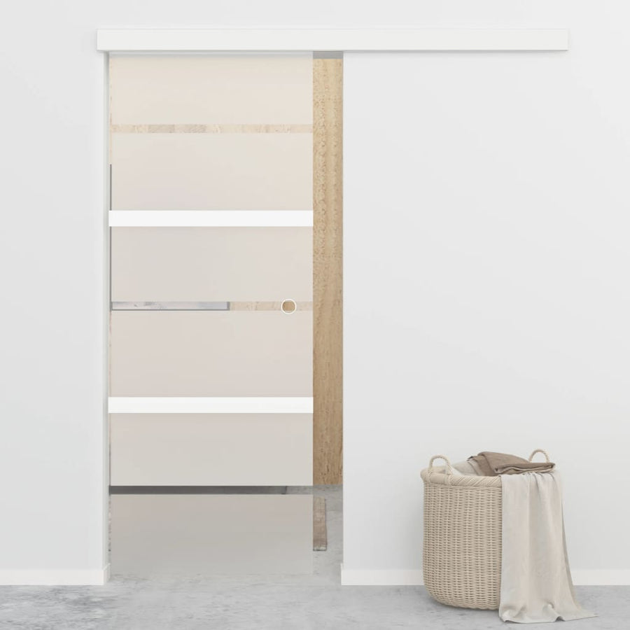 Ușă Glisantă, Argintiu, 76 X 205 Cm, Sticlă Esg Și Aluminiu