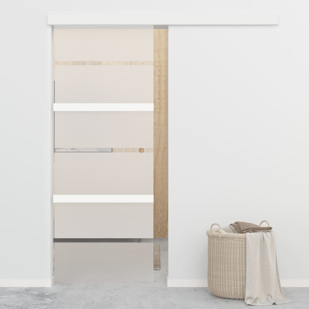 Ușă Glisantă, Argintiu, 76 X 205 Cm, Sticlă Esg Și Aluminiu