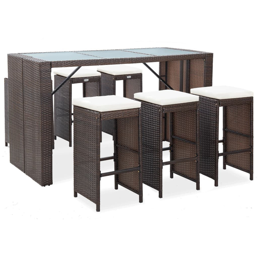 Set Mobilier Bar De Grădină Cu Perne, 7 Piese, , Poliratan