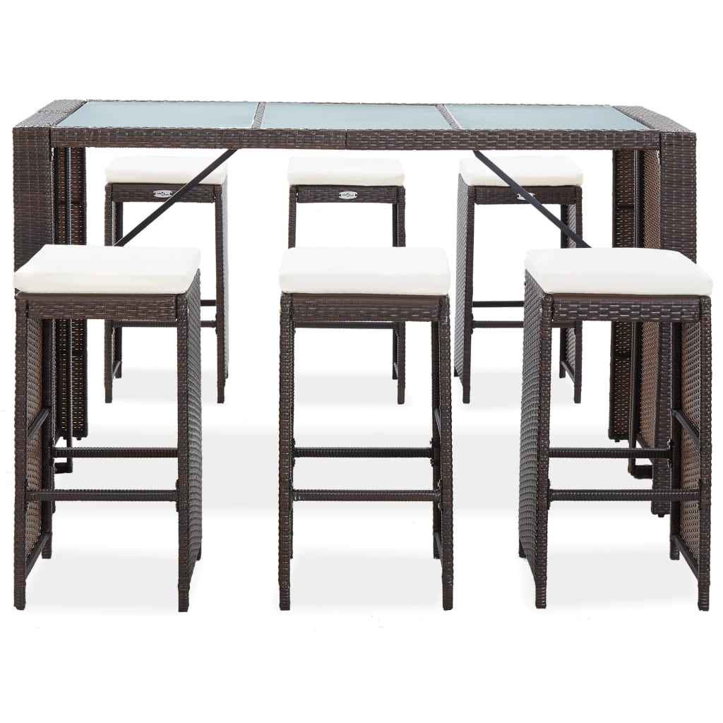 Set Mobilier Bar De Grădină Cu Perne, 7 Piese, , Poliratan