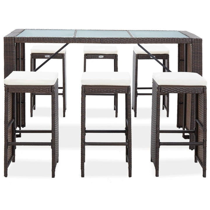 Set Mobilier Bar De Grădină Cu Perne, 7 Piese, , Poliratan