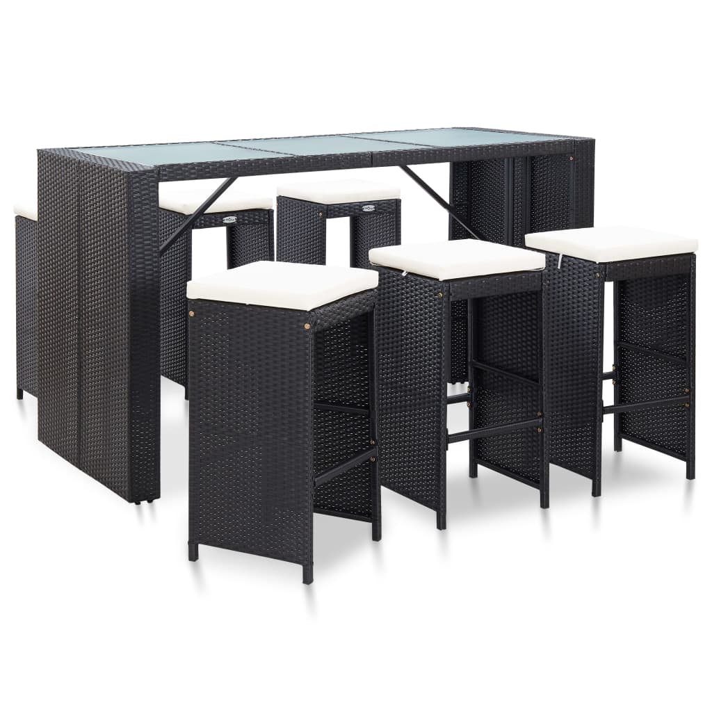 Set Mobilier Bar De Grădină Cu Perne, 7 Piese, , Poliratan