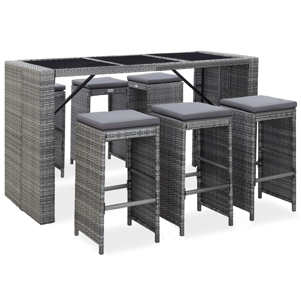 Set Mobilier Bar De Grădină Cu Perne, 7 Piese, , Poliratan