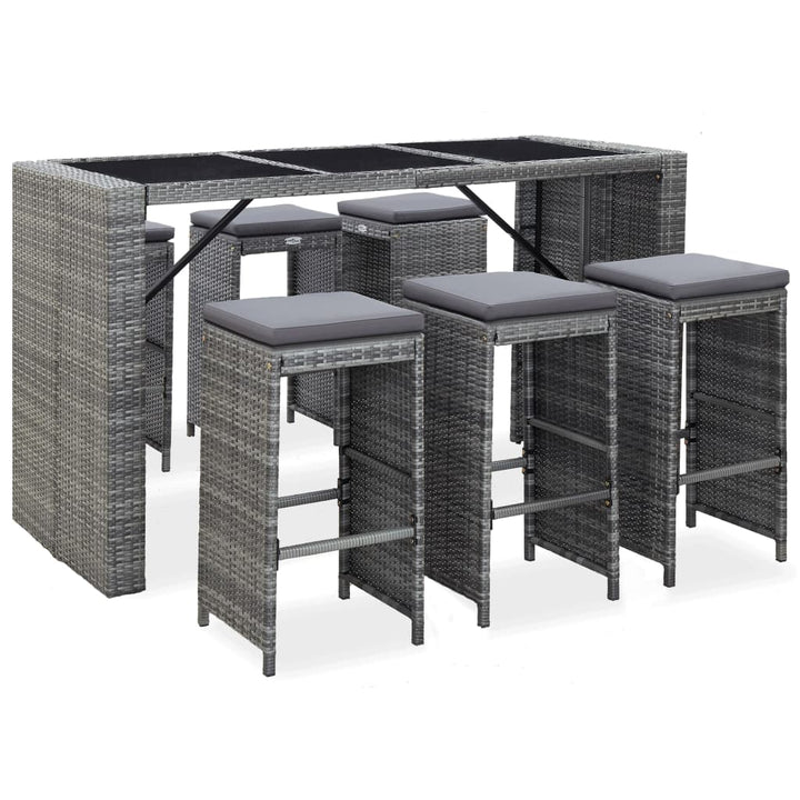 Set Mobilier Bar De Grădină Cu Perne, 7 Piese, , Poliratan