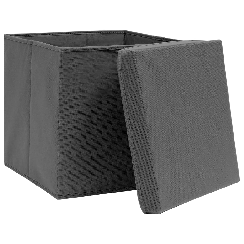 Cutii Depozitare Cu Capace, 10 Buc., Gri, 32X32X32 Cm, Textil