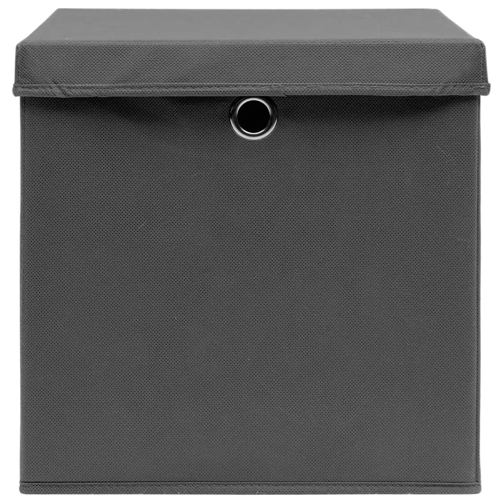 Cutii Depozitare Cu Capace, 10 Buc., Gri, 32X32X32 Cm, Textil