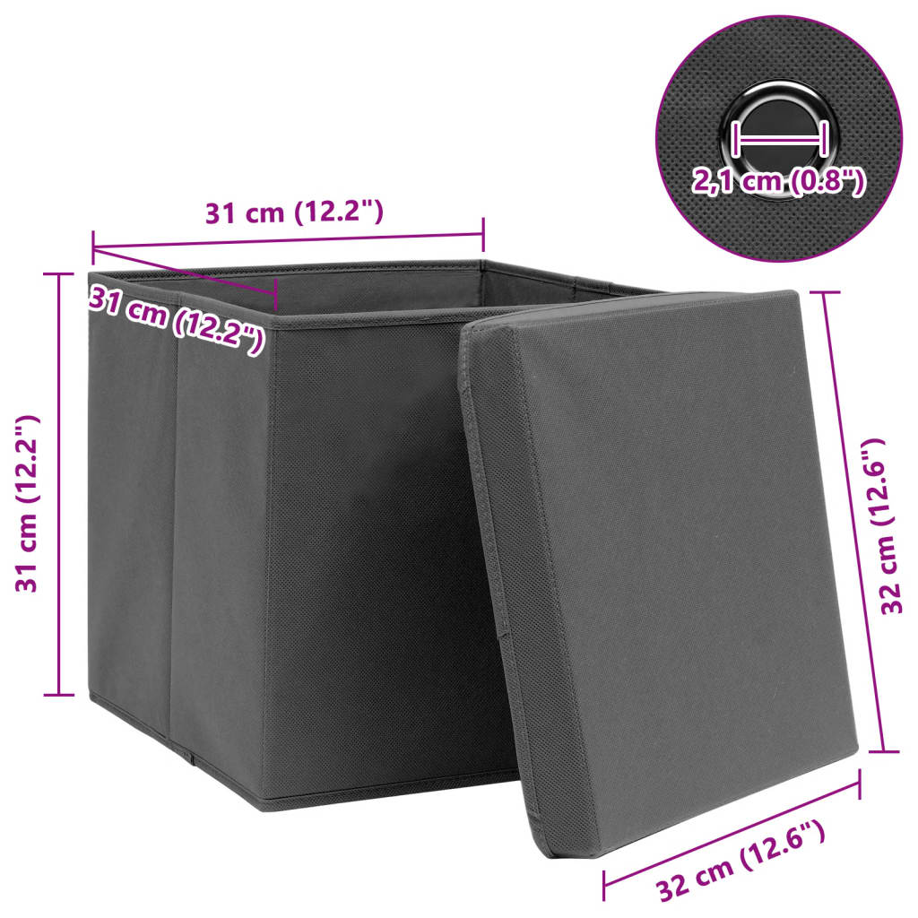 Cutii Depozitare Cu Capace, 10 Buc., Gri, 32X32X32 Cm, Textil
