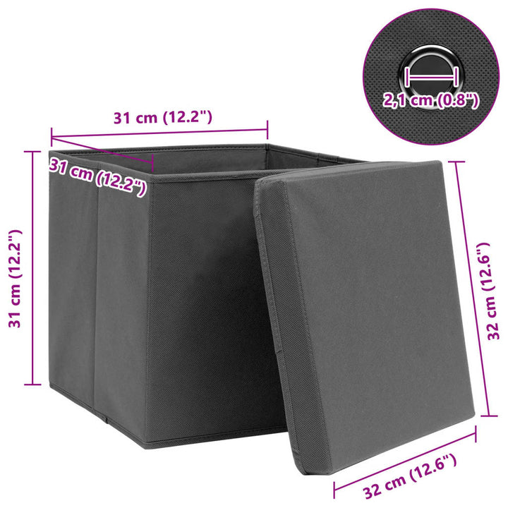 Cutii Depozitare Cu Capace, 10 Buc., Gri, 32X32X32 Cm, Textil