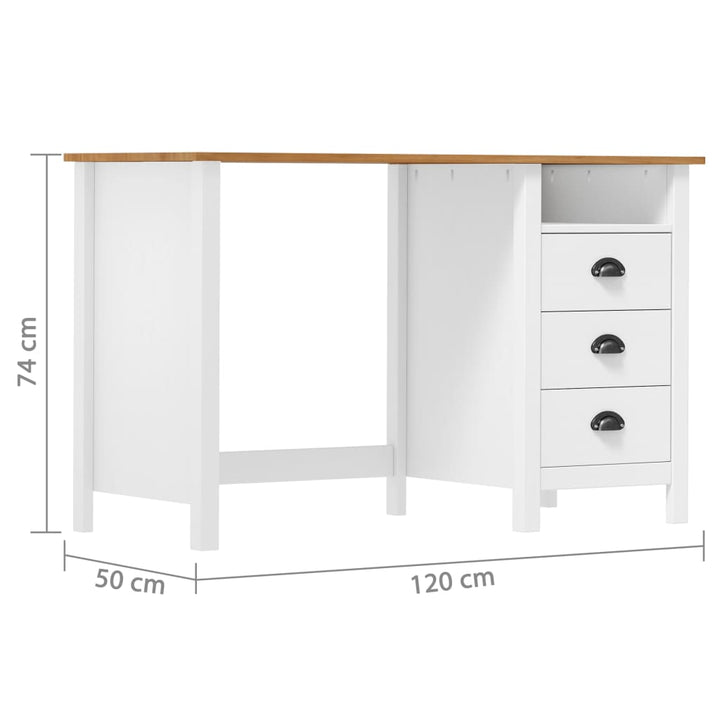 Birou Hill Cu 3 Sertare, 120X50X74 Cm, Lemn Masiv De Pin