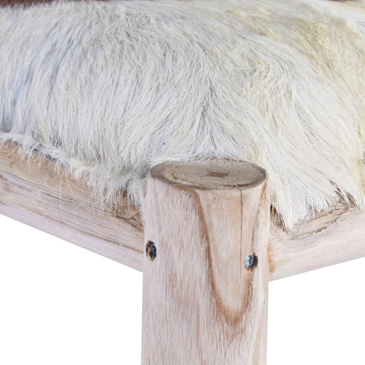 Taburet De Bar, Piele Naturală Și Lemn Masiv De Tec