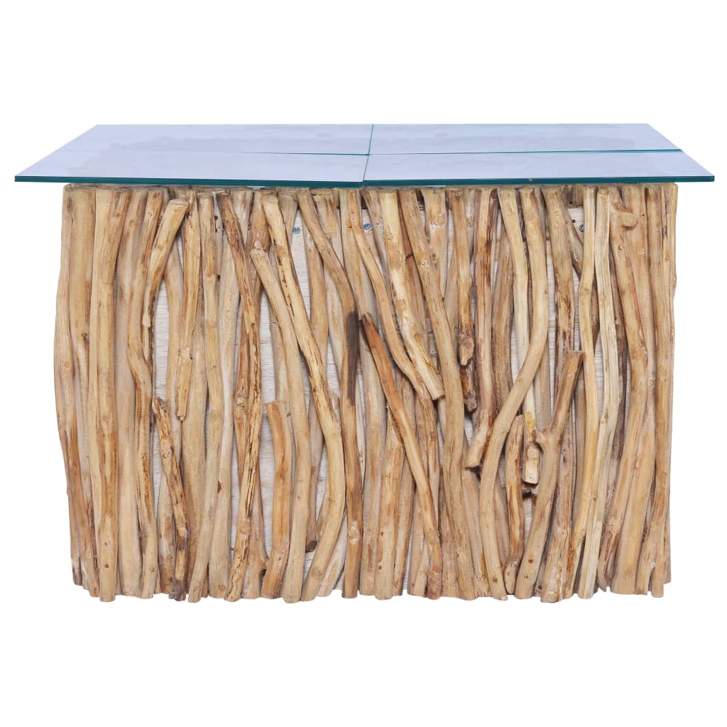 Măsuță De Cafea Cu Blat De Sticlă, 66X66X40 Cm, Lemn Masiv Tec