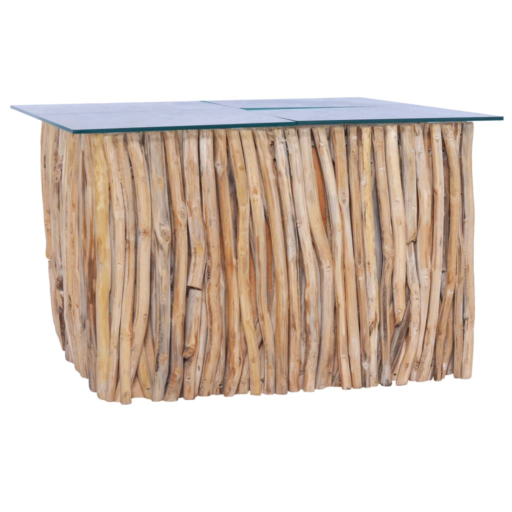 Măsuță De Cafea Cu Blat De Sticlă, 66X66X40 Cm, Lemn Masiv Tec