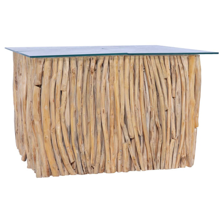 Măsuță De Cafea Cu Blat De Sticlă, 66X66X40 Cm, Lemn Masiv Tec