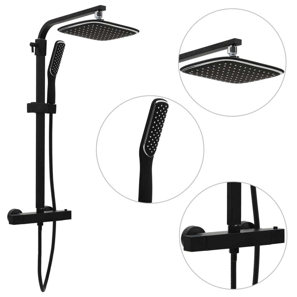 Set De Duș Cu Două Capete, Mixer Și Furtun, Negru, Alamă