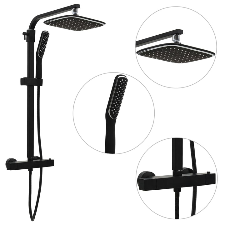 Set De Duș Cu Două Capete, Mixer Și Furtun, Negru, Alamă