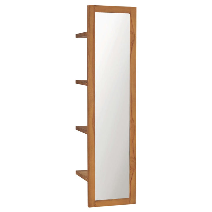 Oglindă De Perete Cu Rafturi, 30X30X120 Cm, Lemn Masiv De Tec