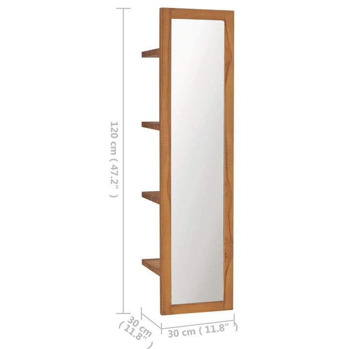 Oglindă De Perete Cu Rafturi, 30X30X120 Cm, Lemn Masiv De Tec