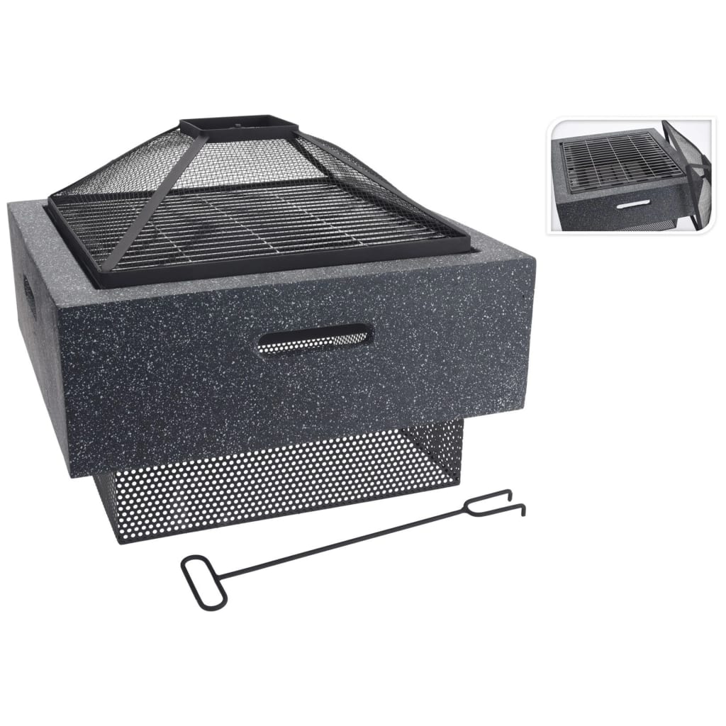 Progarden Vatră Foc Suport Grătar Pătrat, Gri Închis, 52,5X52,5X18,5Cm