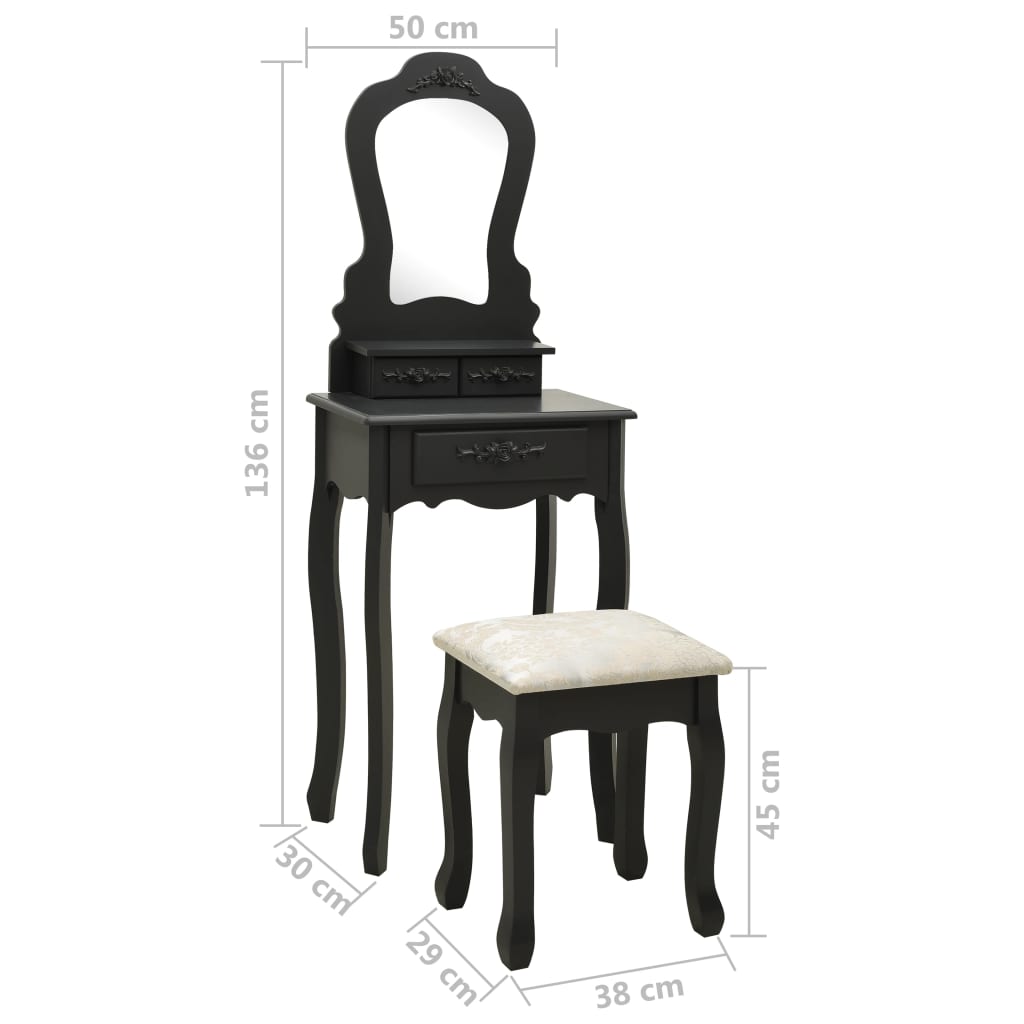 Set Masă De Toaletă Cu Taburet 50X59X136 Cm Paulownia