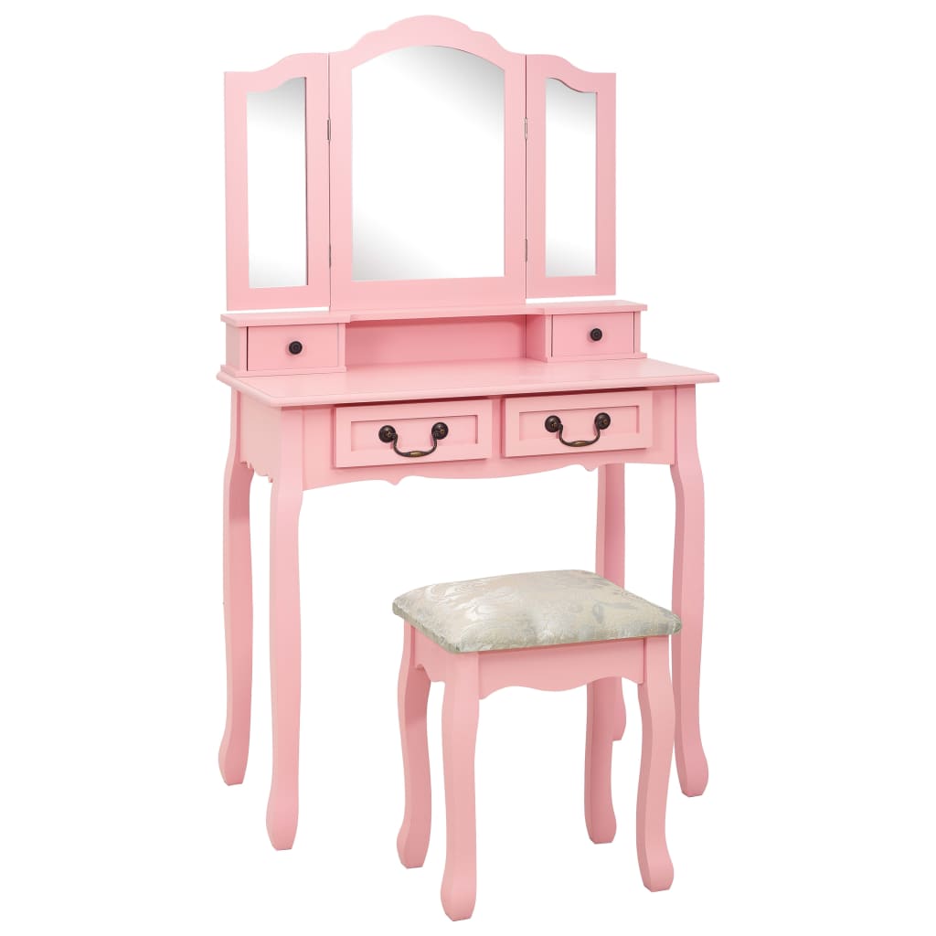 Set Masă Toaletă Cu Taburet 80X69X141 Cm Lemn Paulownia