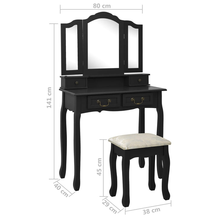 Set Masă Toaletă Cu Taburet 80X69X141 Cm Lemn Paulownia