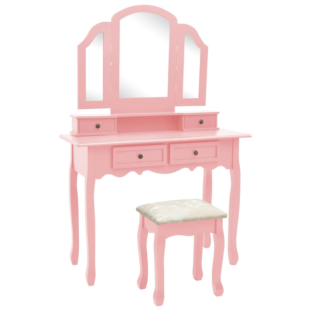 Set Masă De Toaletă Cu Taburet 100X40X146 Cm Lemn Paulownia