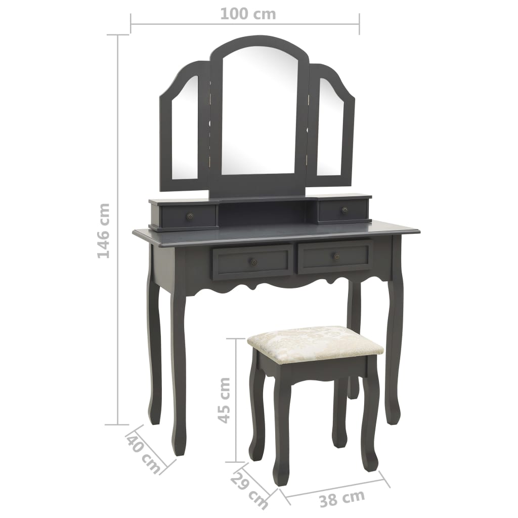 Set Masă De Toaletă Cu Taburet 100X40X146 Cm Lemn Paulownia