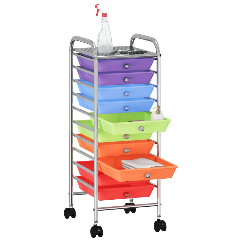 Cărucior De Depozitare Mobil Cu 10 Sertare, Multicolor, Plastic