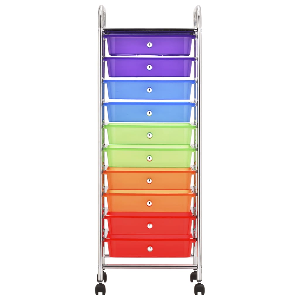 Cărucior De Depozitare Mobil Cu 10 Sertare, Multicolor, Plastic