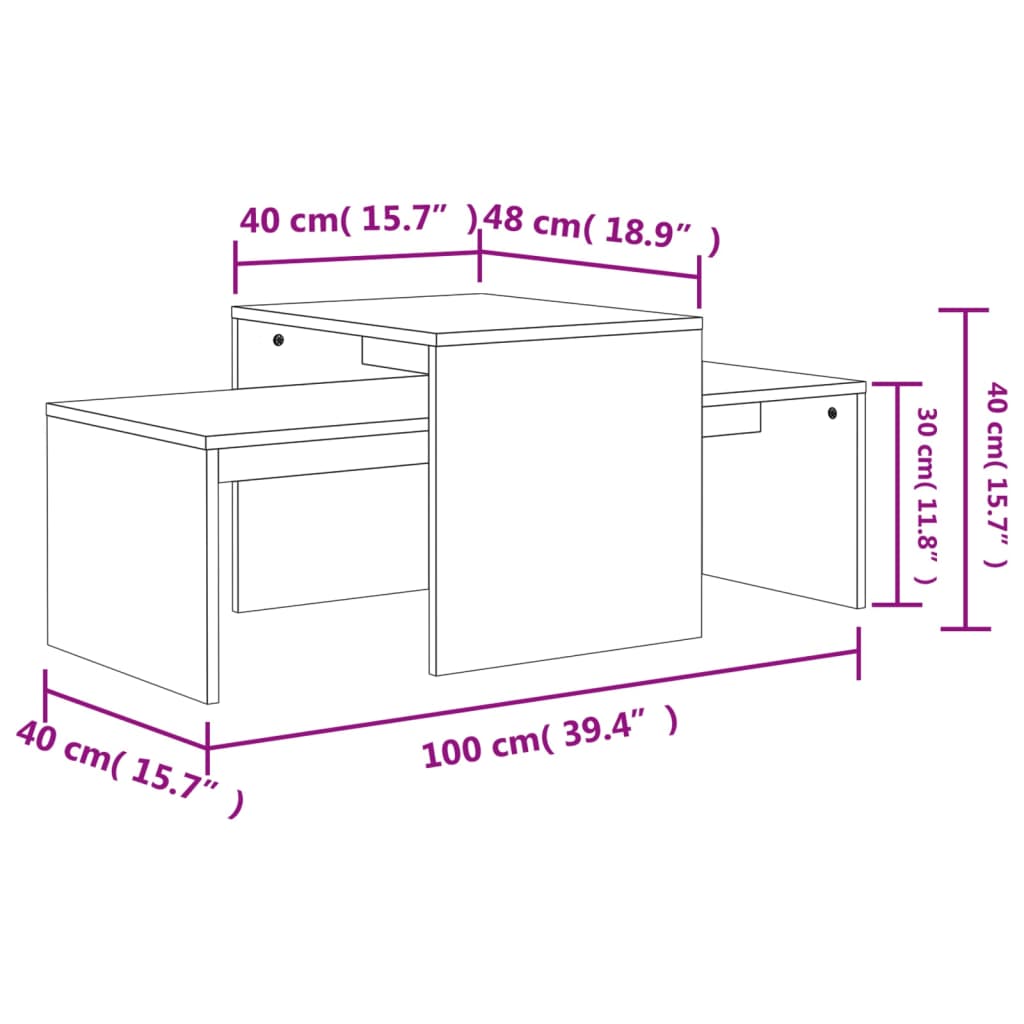 Set Măsuțe De Cafea, , 100X48X40Cm, Lemn Prelucrat