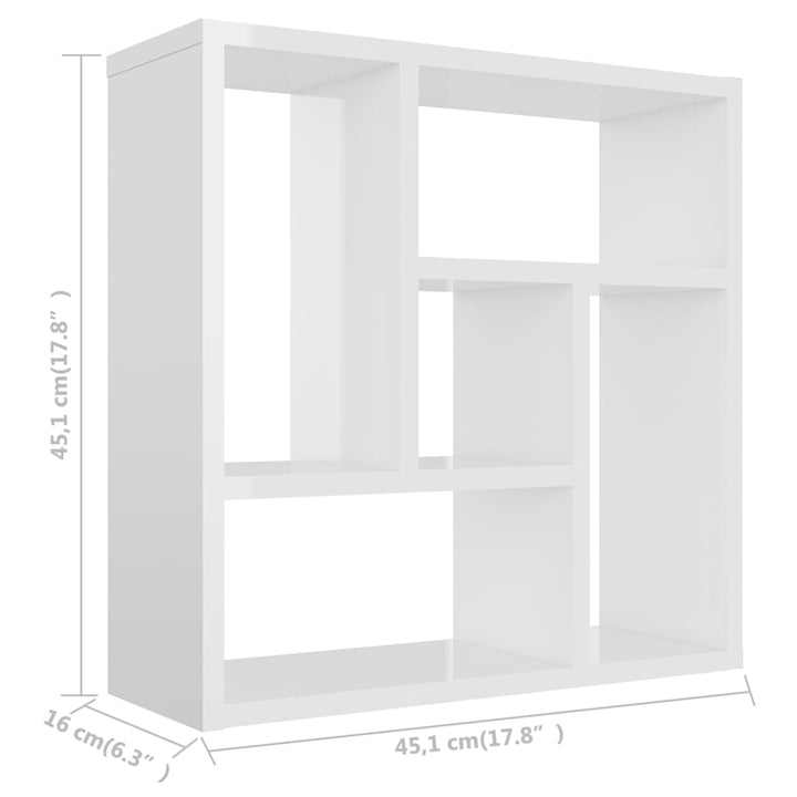 Raft De Perete Alb Extralucios 45,1X16X45,1 Cm Lemn Prelucrat