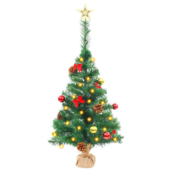 Brad De Crăciun Artificial Pre-Iluminat Cu Globuri, Verde 64 Cm