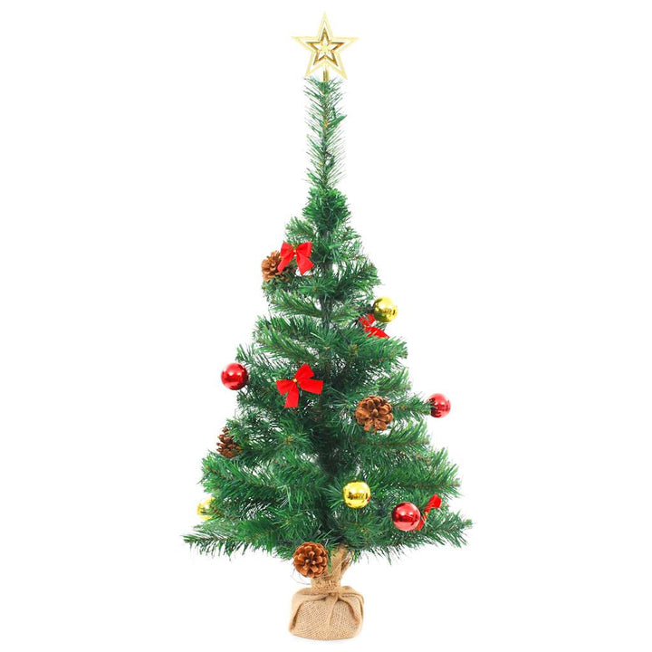 Brad De Crăciun Artificial Pre-Iluminat Cu Globuri, Verde 64 Cm