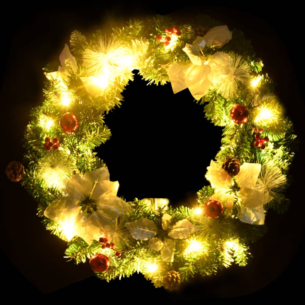 Coroniță De Crăciun Cu Becuri Led, Verde, 60 Cm, Pvc