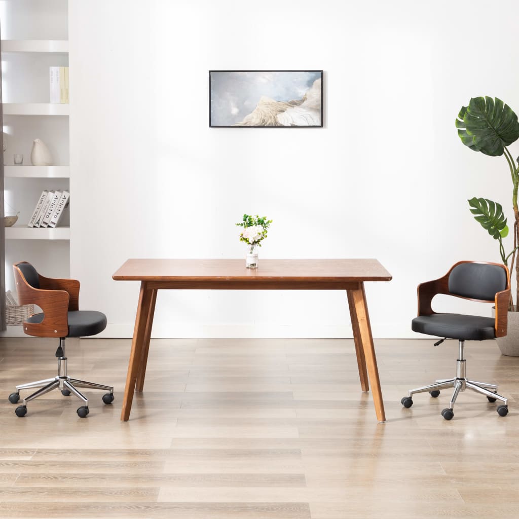 Scaune Pivotante De Masă, 2 Buc., , Lemn Curbat & Piele Eco