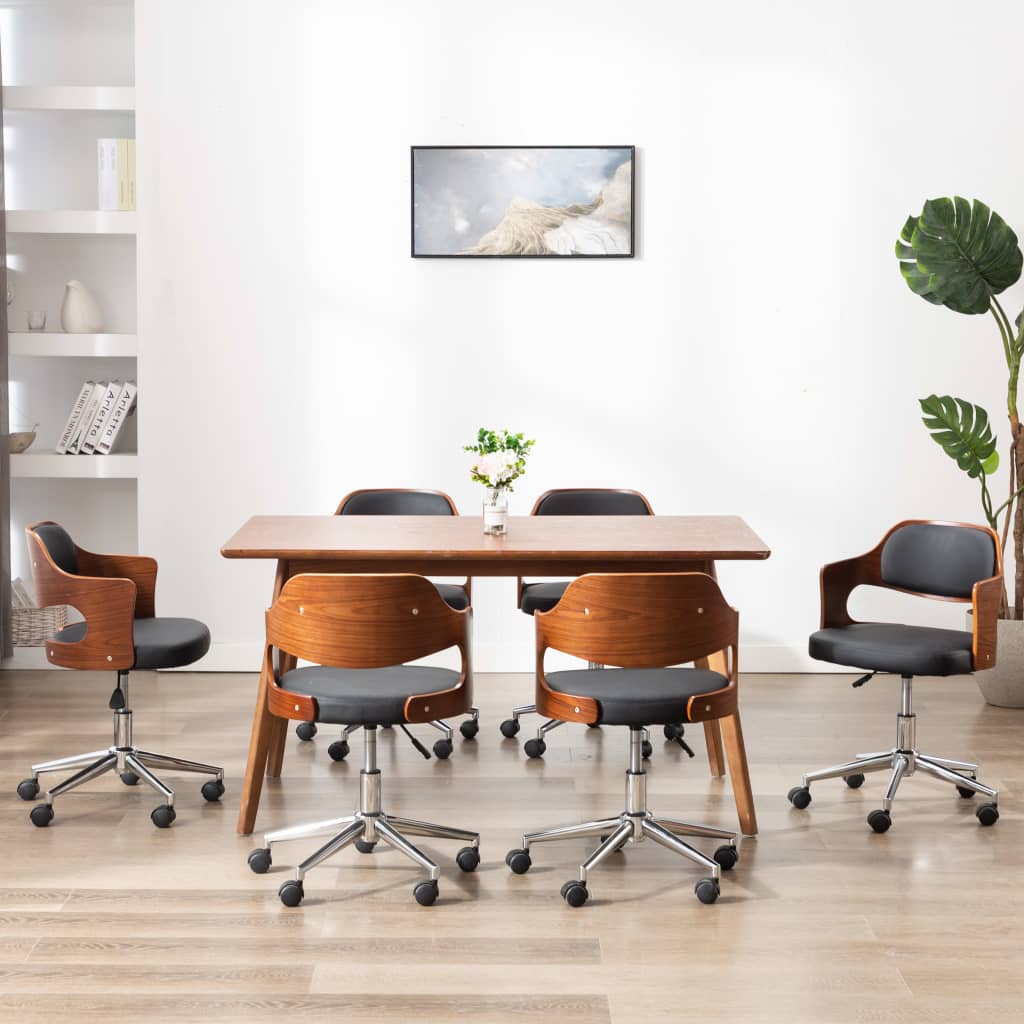 Scaune Pivotante De Masă, 2 Buc., , Lemn Curbat & Piele Eco